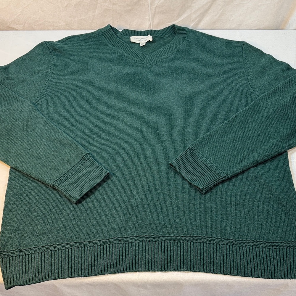 Seasalt Cornwall Organic Cotton Men’s v-neck Sweater XXL Sage Green